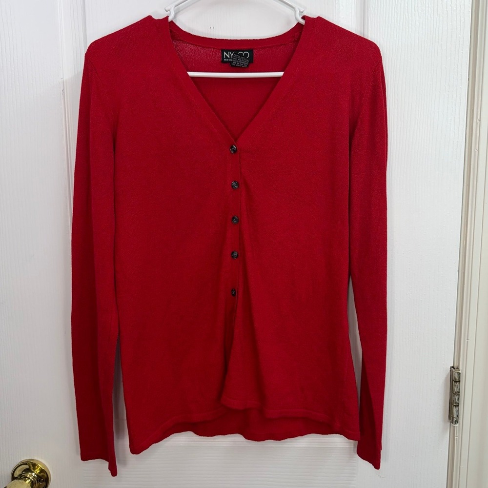 NY&CO‎ v-neck cardigan button down red heavy knit long sleeve stretch sweater S